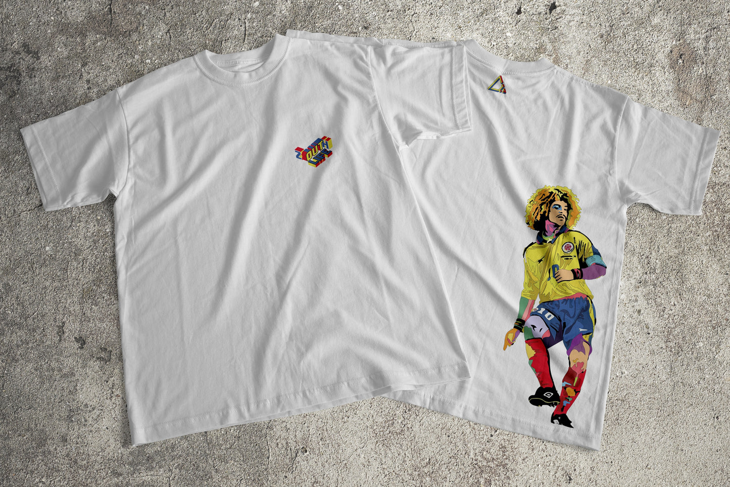 Camiseta Valderrama Blanca con vista frontal y trasero con estampado frontal detalle y trasero