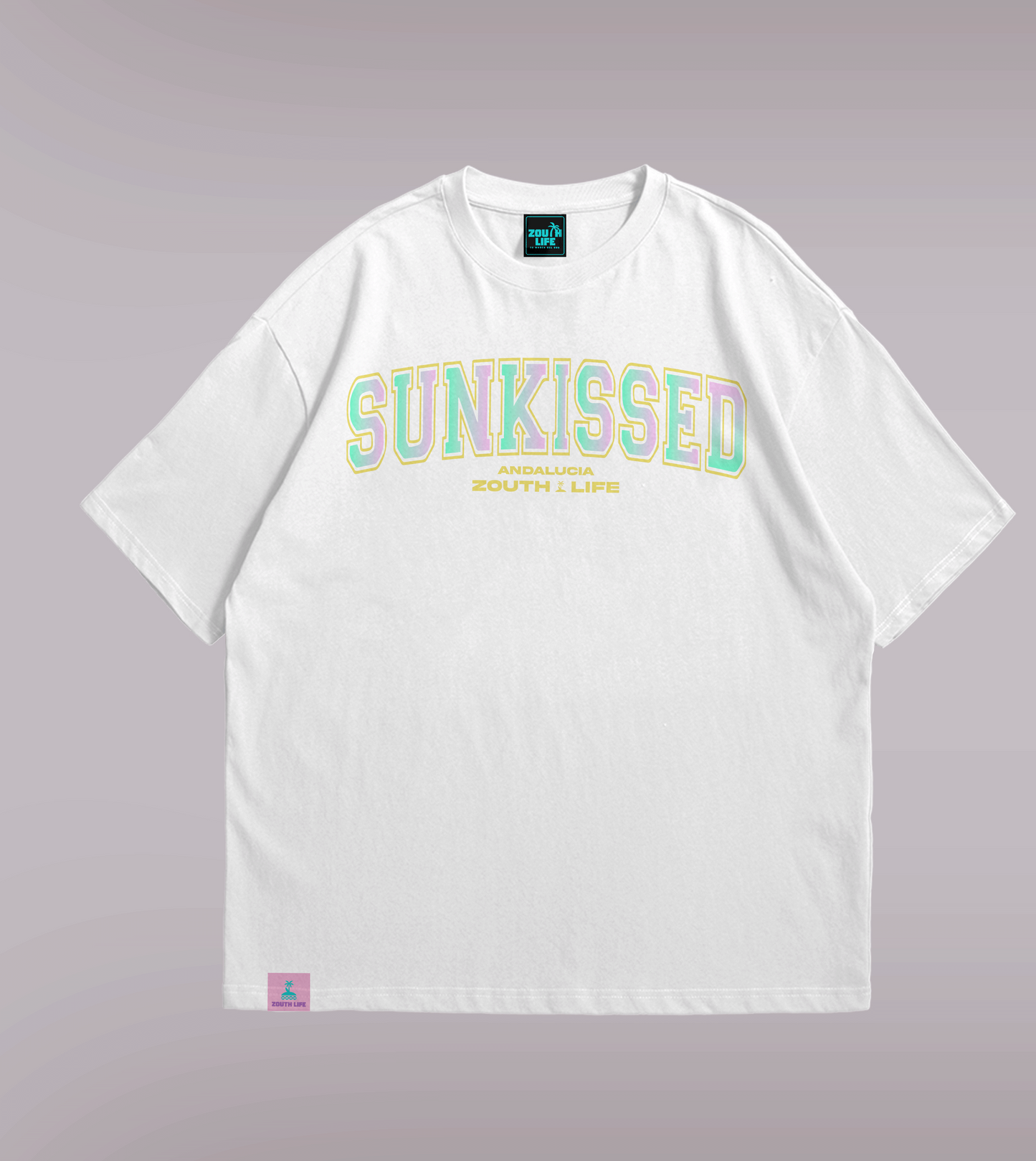 camiseta blanca oversize sunkissed de zouth life diseño frontal degradado