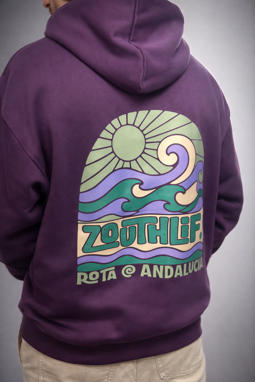 Sudadera waves berenjena vista detalle trasero