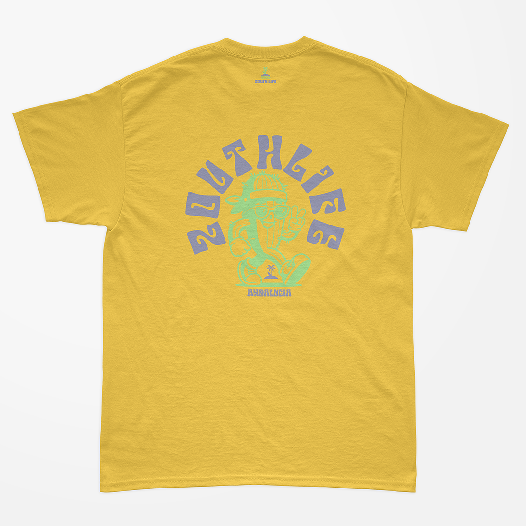 camiseta cactus color amarilla de zouth life con estampado espalda