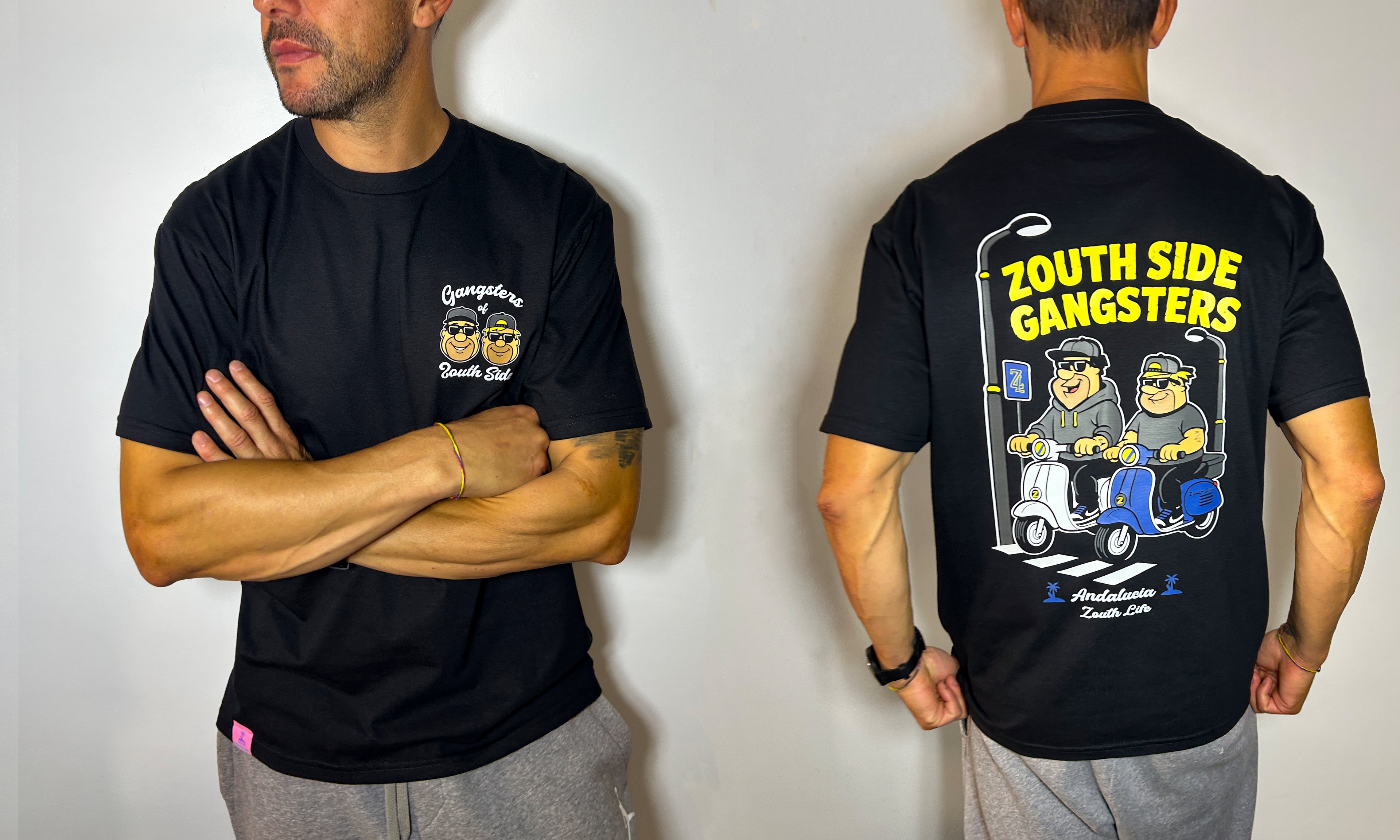 Vista frontal camiseta diseño estampado+ vista camiseta trasero