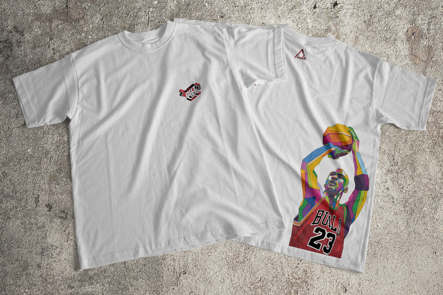 Camiseta blanca Zouth Life de Michael Jordan, vista frontal logo minimalista + vista trasera estampado espalda
