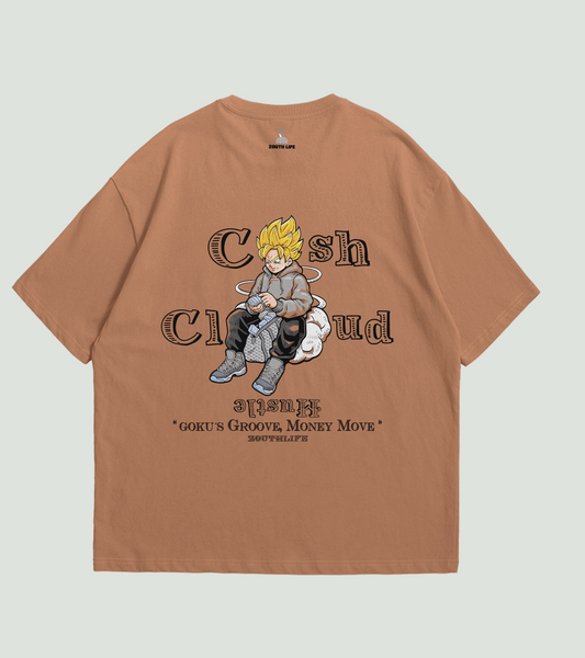 Camiseta oversize Goku con estampado grande ‘Cash Cloud’ y personaje estilo saiyan, Zouth Life