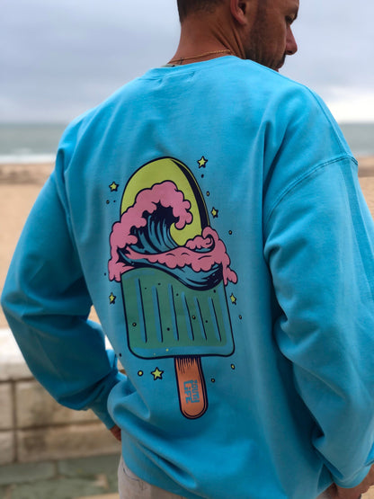 Sudadera color Sky Zouth Life modelo Crew Polar con diseño colorido de atardecer y polo.vista trasera