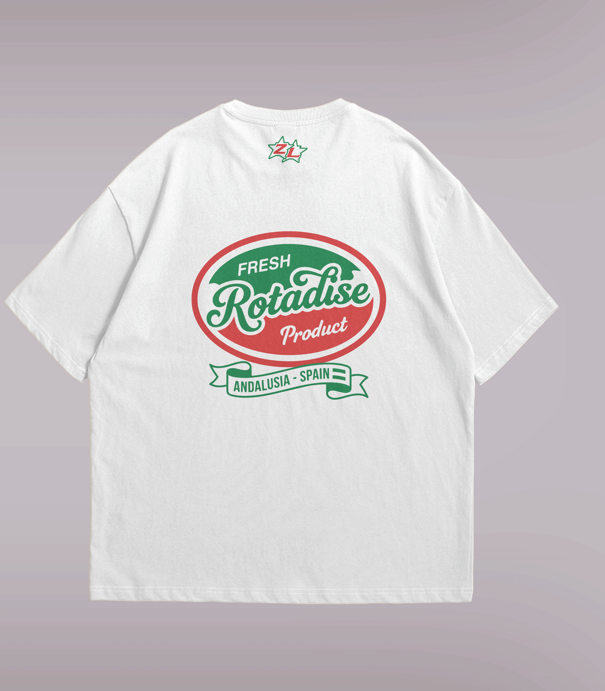 Diseño espalda etiqueta retro Fresh Rotadise Product camiseta oversize 240g