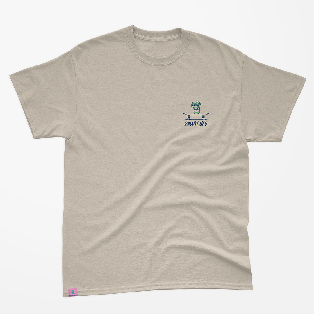 Parte delantera de la camiseta Skate popeye de Zouth Life, algodón de 190 gramos color beige