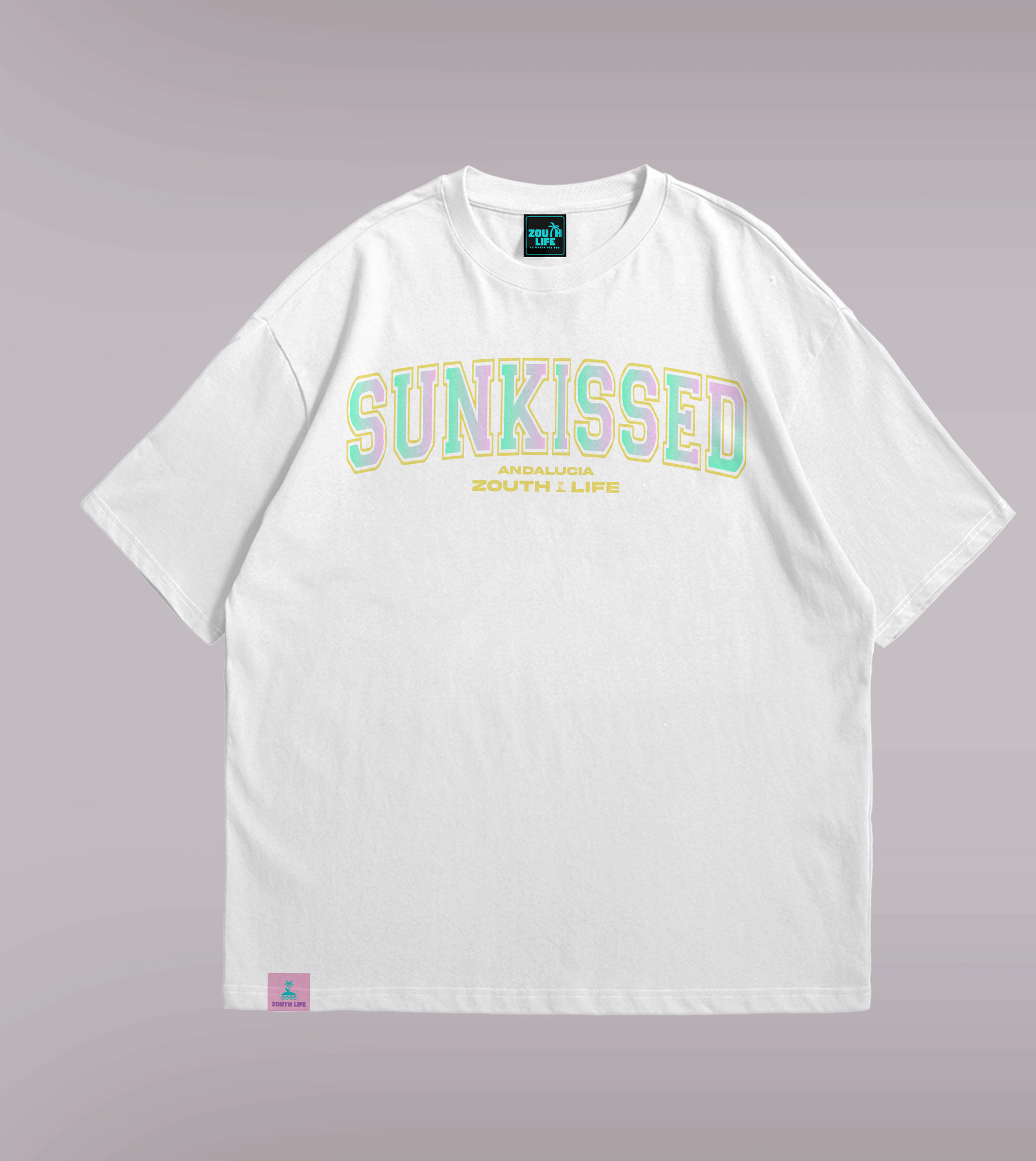 camiseta blanca oversize sunkissed de zouth life diseño frontal degradado